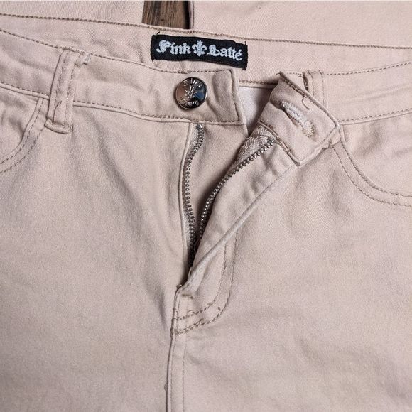 Pink Latte Tan Bootcut Slightly Flared Khaki Cream Tan Junior's Soft Dress Pants - Picture 3 of 5